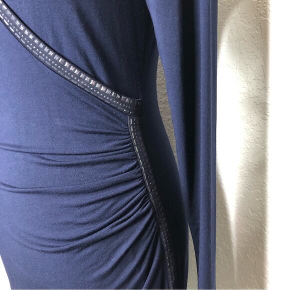 Cache navy blue metallic studded trim faux wrap sheath dress size Medium - Picture 6 of 16
